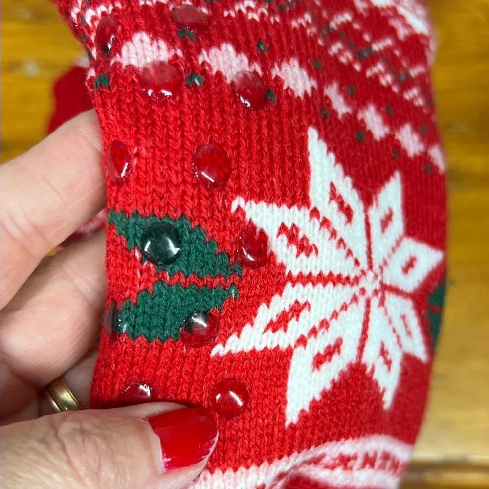 Red and White Holiday Knit Socks